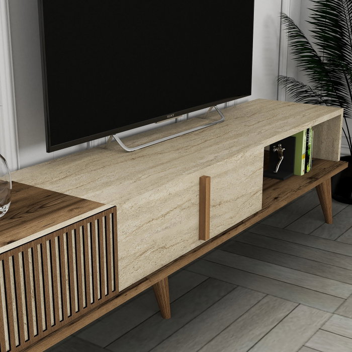 Hanah Home Mueble de TV Milan - Nogal y Travertino